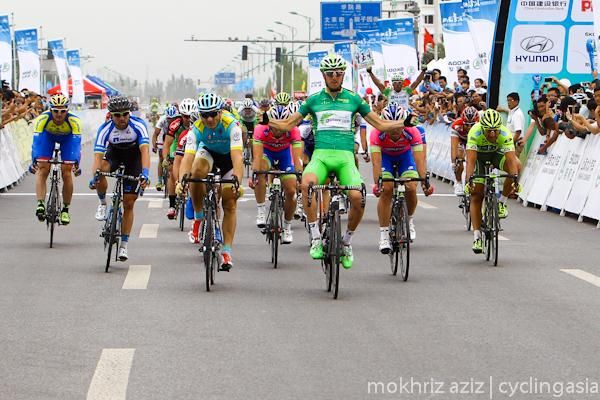 Points leader Sacha Modolo (Bardiani Valvole-CSF Inox) takes his fifth stage win at the Tour of Qinghai Lake