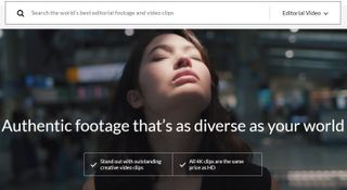 Homepage of Getty, one of the best stock video sites, featuring a woman turning her face to the sun