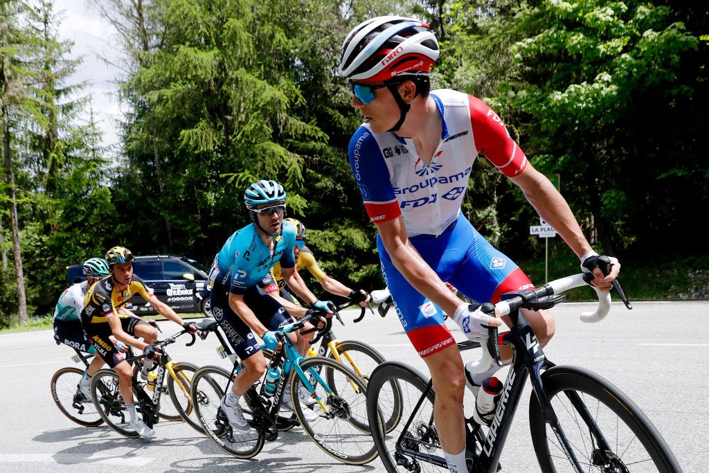 LA PLAGNE FRANCE JUNE 05 David Gaudu of France and Team Groupama FDJ during the 73rd Critrium du Dauphin 2021 Stage 7 a 1715km stage from SaintMartinLeVinoux to La Plagne 2072m UCIworldtour Dauphin dauphine on June 05 2021 in La Plagne France Photo by Bas CzerwinskiGetty Images