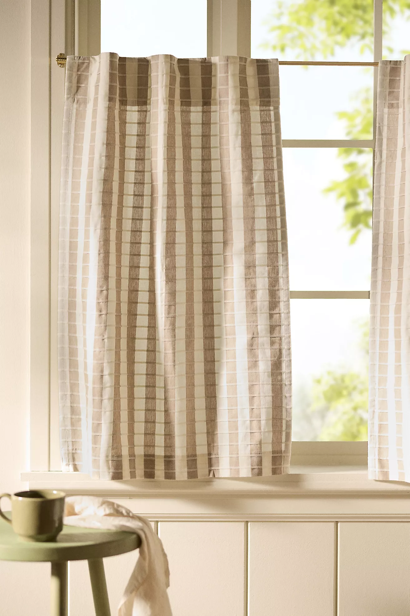 Cotton Woven Stripe Cafe Curtain, Set of 2
