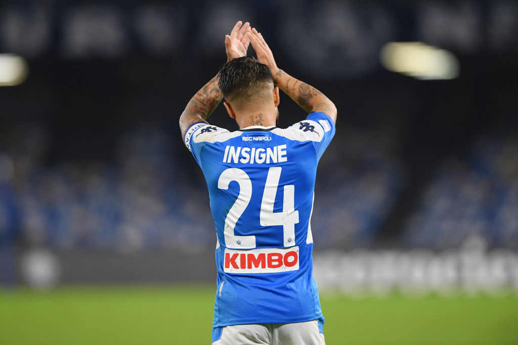 Lorenzo Insigne of SSC Napoli during the Serie A match between SSC Napoli and Atalanta BC at Stadio San Paolo on October 30, 2019 in Naples, Italy.