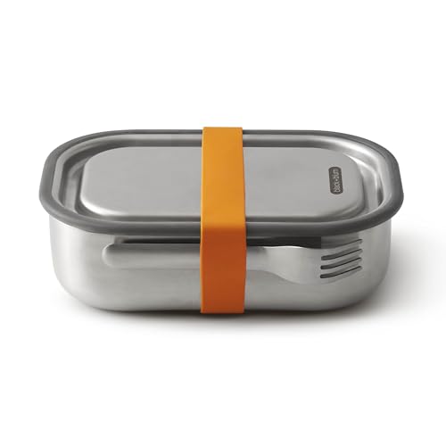 Black+blum Stainless Steel Bento Lunch Box With Compartments | 3-In-1 Meal Prep Insulated Food Container for Adults &amp;amp; Kids | Vacuum Lock, Silicone Seal &amp;amp; Fork | Orange, 1l / 34 Fl Oz