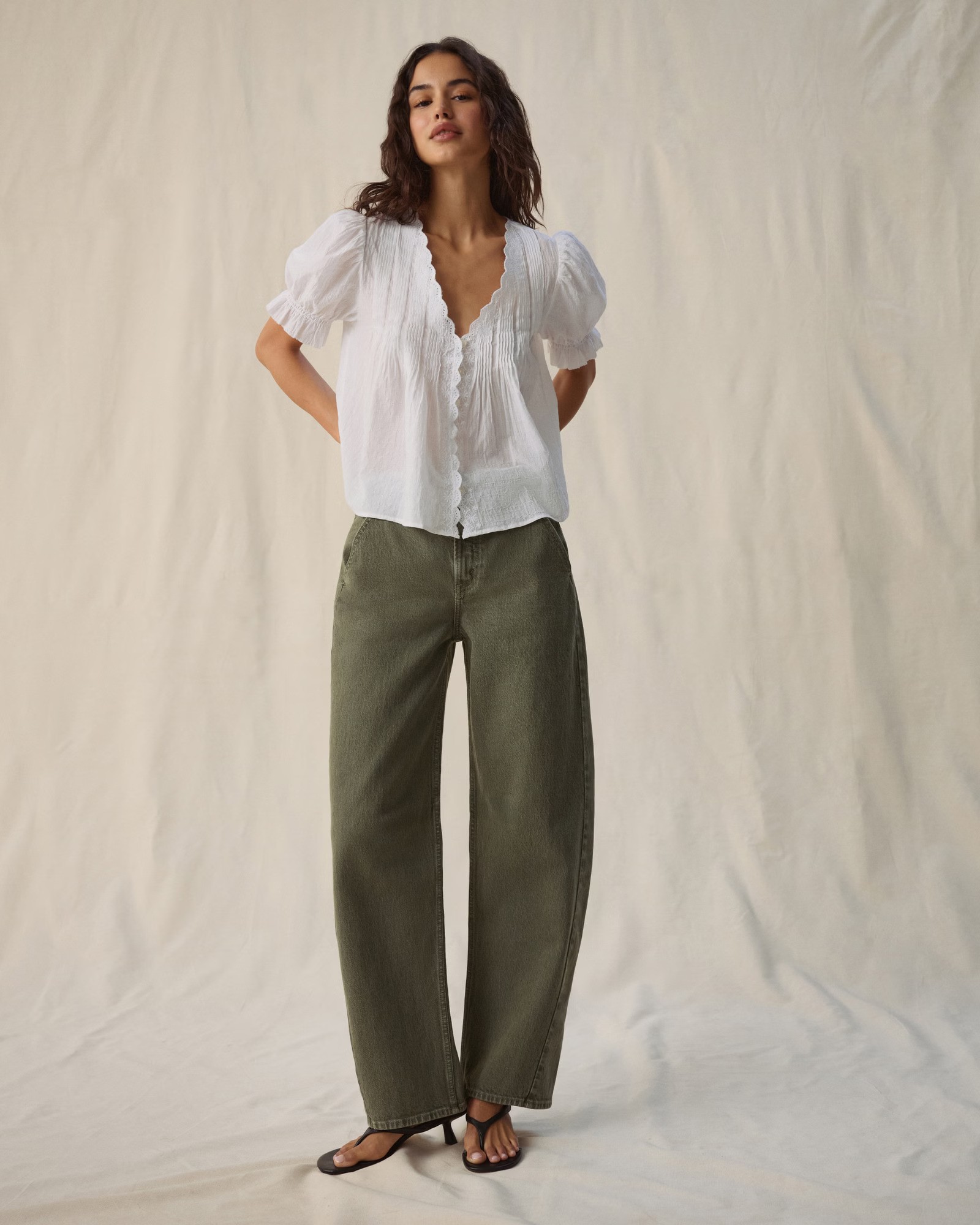 High Rise Barrel Olive Jean