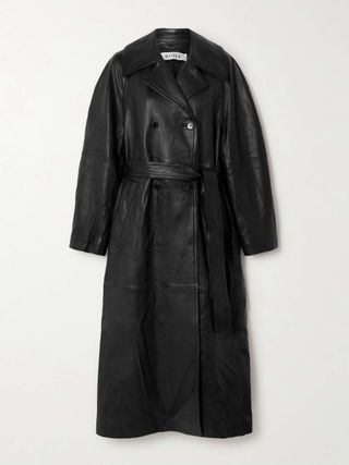 Belted Double-Breasted Leather Trench Coat