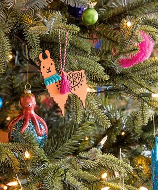 Alternative Christmas tree ideas with a colorful llama decoration