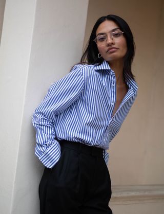 The Boyfriend: Fine Poplin, Royal Blue Stripe