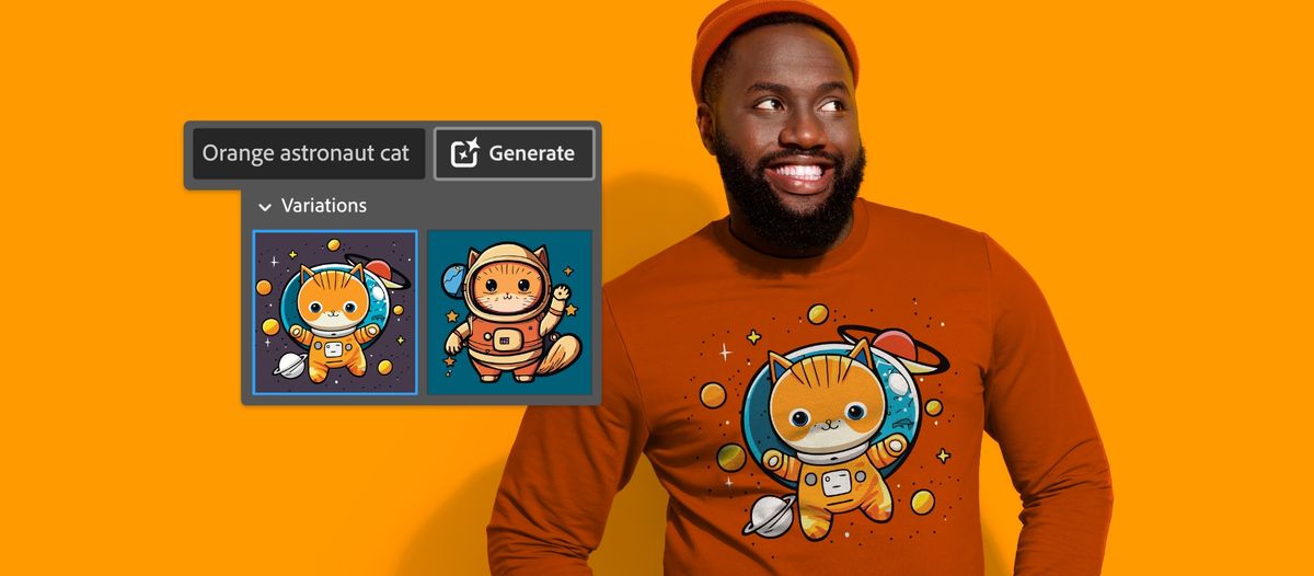 Vector model orange cat applied onto a modelled sweatshirt