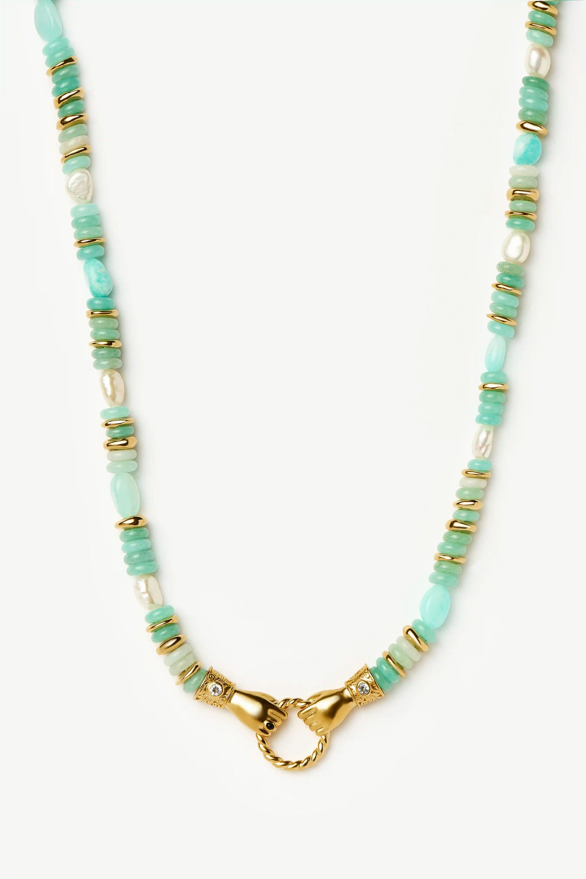 Harris Reed in Good Hands Chunky Beaded Gemstone Necklace | 18ct Gold Plated/multi Amazonite &amp;amp; Pearl - 18ct Gold Plated/multi Amazonite &amp;amp; Pearl