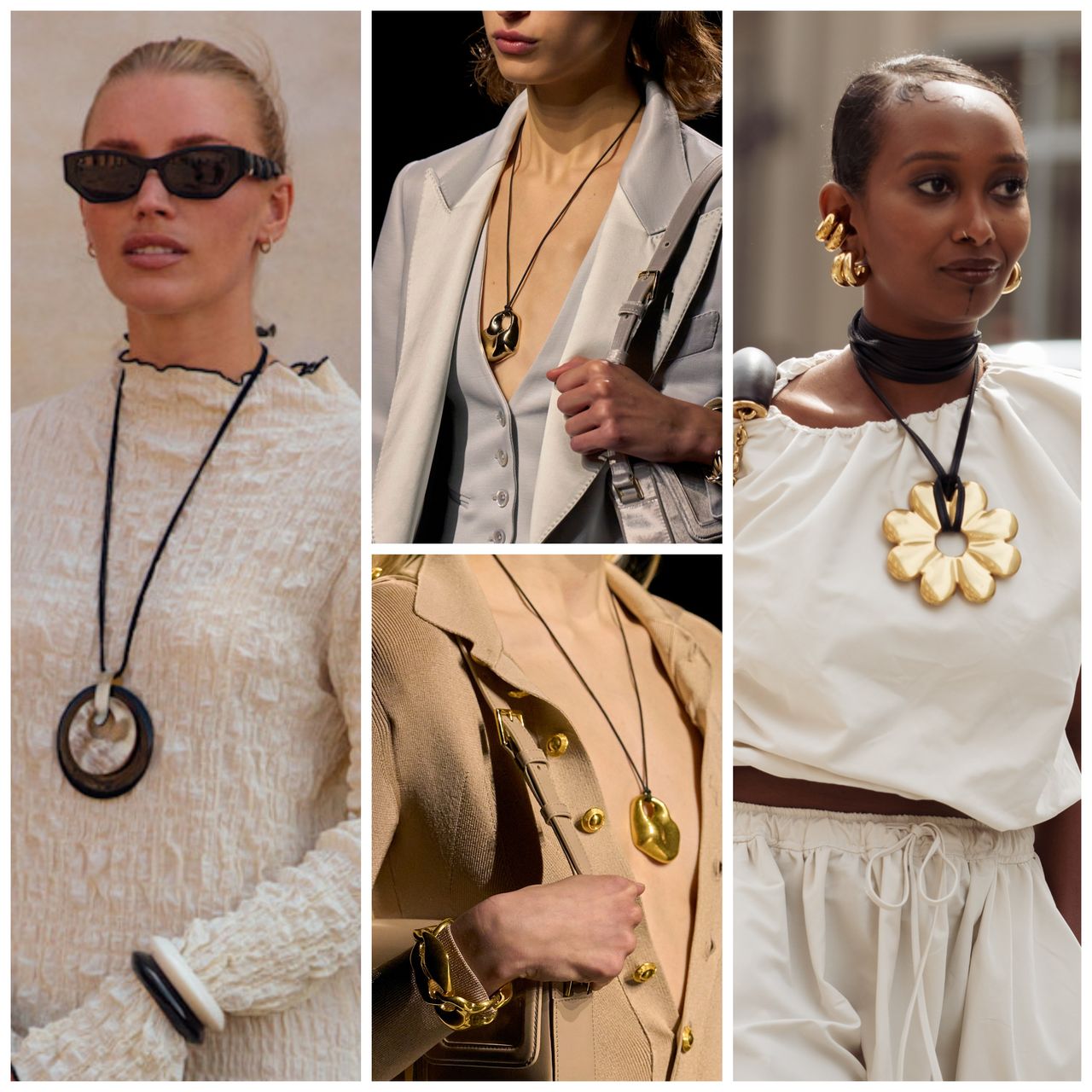 collage of women wearing cord necklaces 
