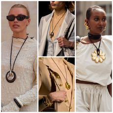 collage of women wearing cord necklaces 