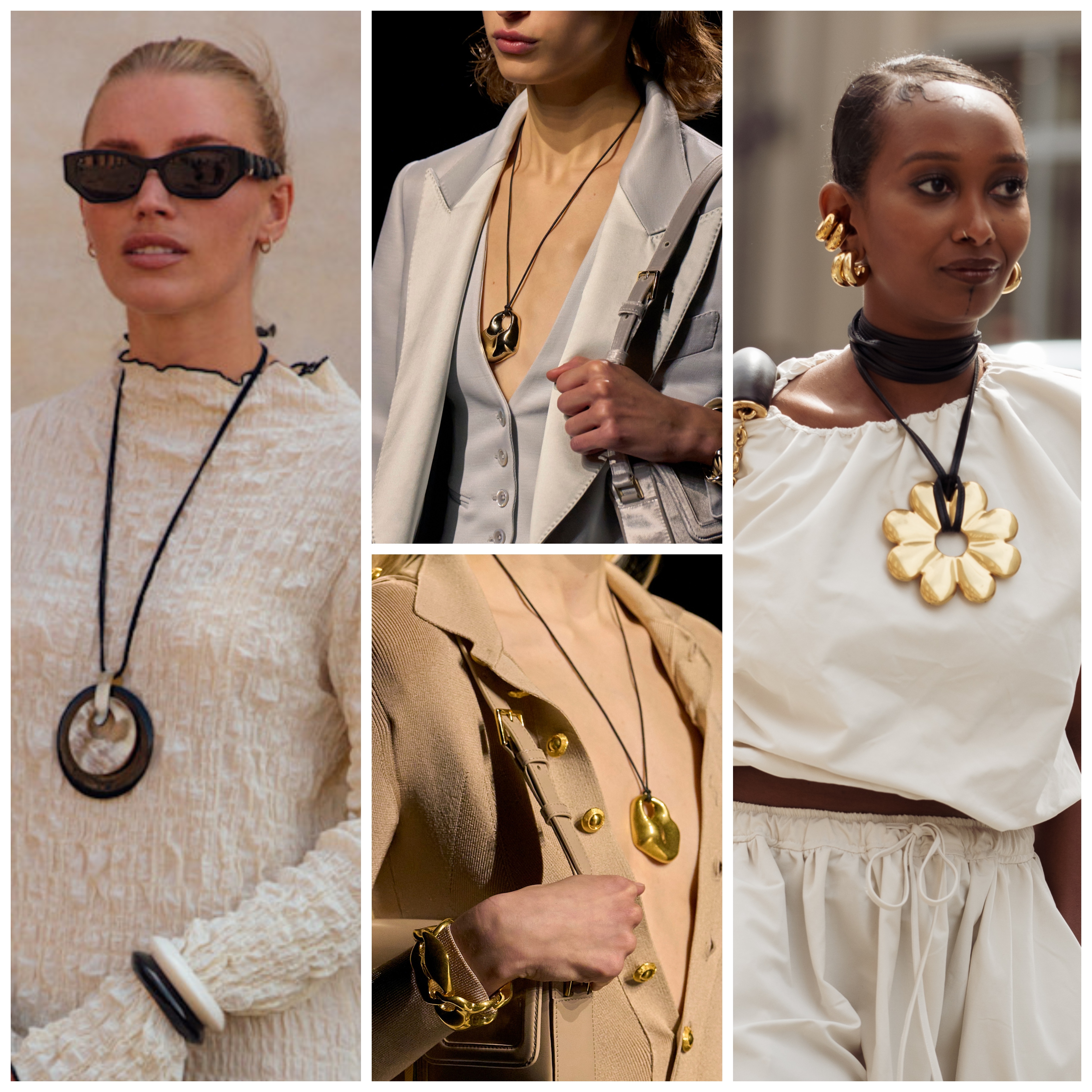 collage of women wearing cord necklaces 