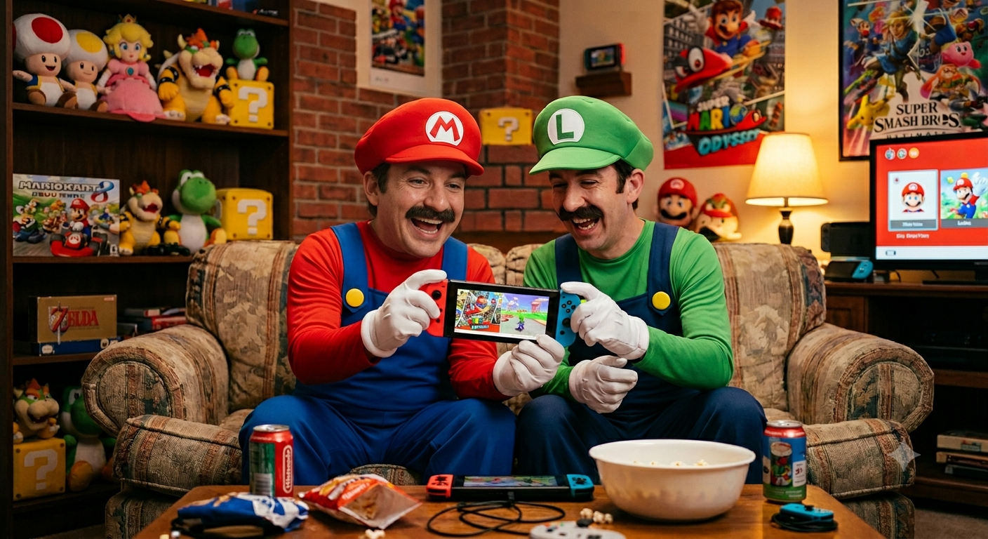 The Mario Bros playing games.