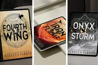 a triptych of fourth wing book covers on a kindle