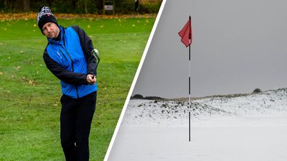 17 top winter golf hacks - Kit Alexander hitting a pitch shot with a winter green