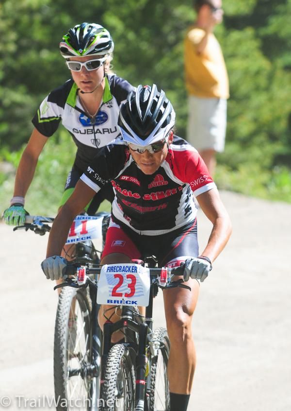 Pua Sawicki (Okole Stuff.com) and Heather Irmiger (Subaru-Trek) were all alone at the top of the first climb.