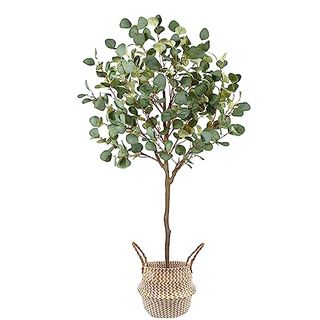 Warmplants Artificial Eucalyptus Tree, 5ft Tall Fake Eucalyptus Plant With Basket, Green Silver Dollars Silk Leaves Faux Tree for Home Office Livingroom Floor Decor Indoor