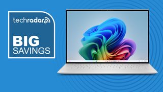 A Dell XPS 13 against a TechRadar BIG SAVINGS background