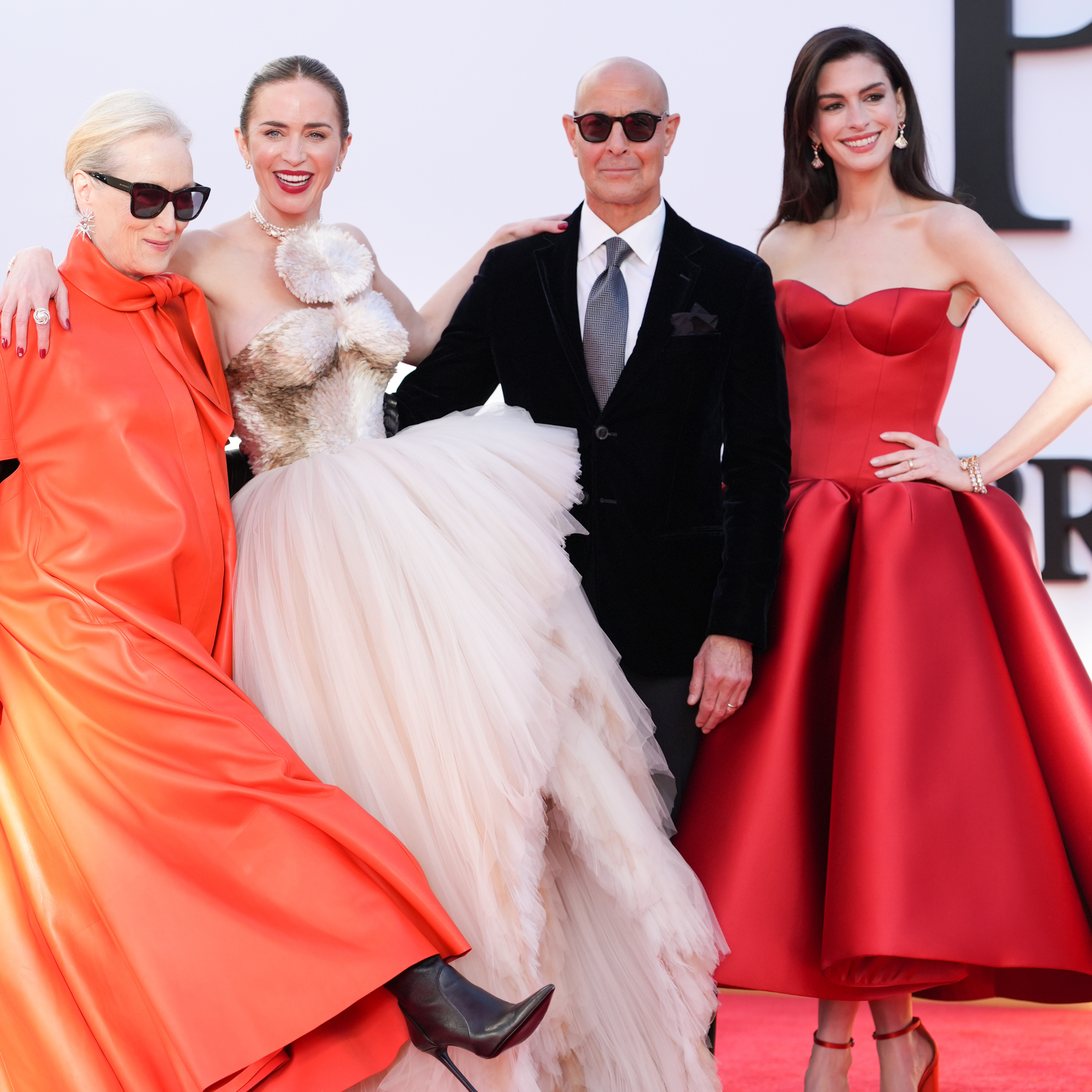 Meryl Streep, Emily Blunt, Stanley Tucci and Anne Hathaway at the 20th Century Studios "The Devil Wears Prada 2" World Premiere held at David Geffen Hall at Lincoln Center on April 20, 2026 in New York, New York. 