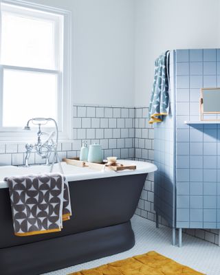 Roll top freestanding bath in bathroom by Sainsbury's Home