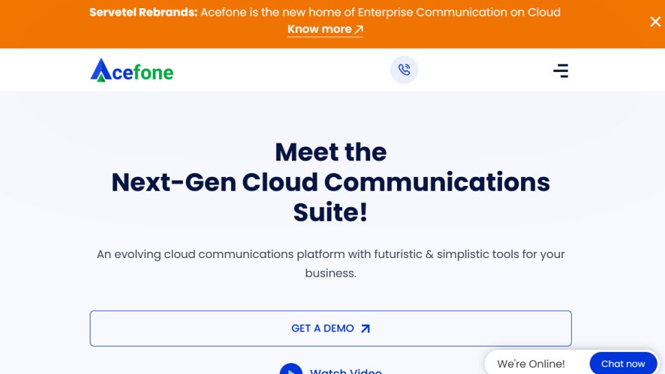Acefone website screenshot (May 2025).