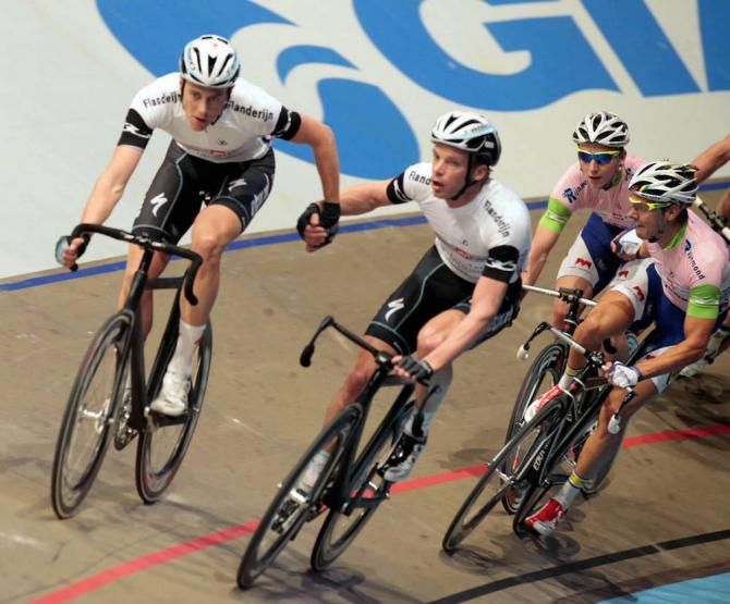 Niki Terpstra and Iljo Keisse during the Madison race