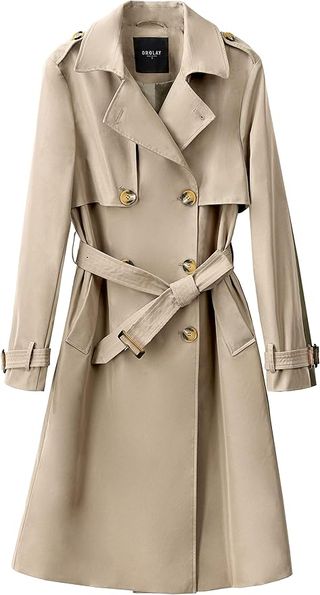 Orolay Long Trench Coat for Women With Belt Lightweight Double-Breasted Duster Trench Coat Slim Fit Khaki L