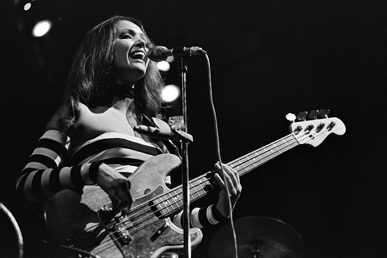 Bassist Jean Millington performs with Fanny (as The LA Allstars) at Alex Cooley's Electric Ballroom on June 5, 1975 in Atlanta, Georgia.