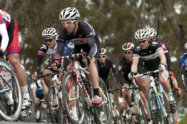 Daniel Furmston (Plan B Racing) in the chasing peloton with fifteen kilometres to the finish.