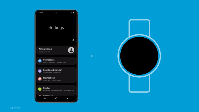 Aplicativo de configurações do relógio da interface do usuário do Samsung Wear OS One