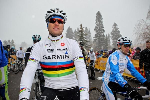 Thor Hushovd (Garmin-Cervelo) didn't seem to mind the chilly start