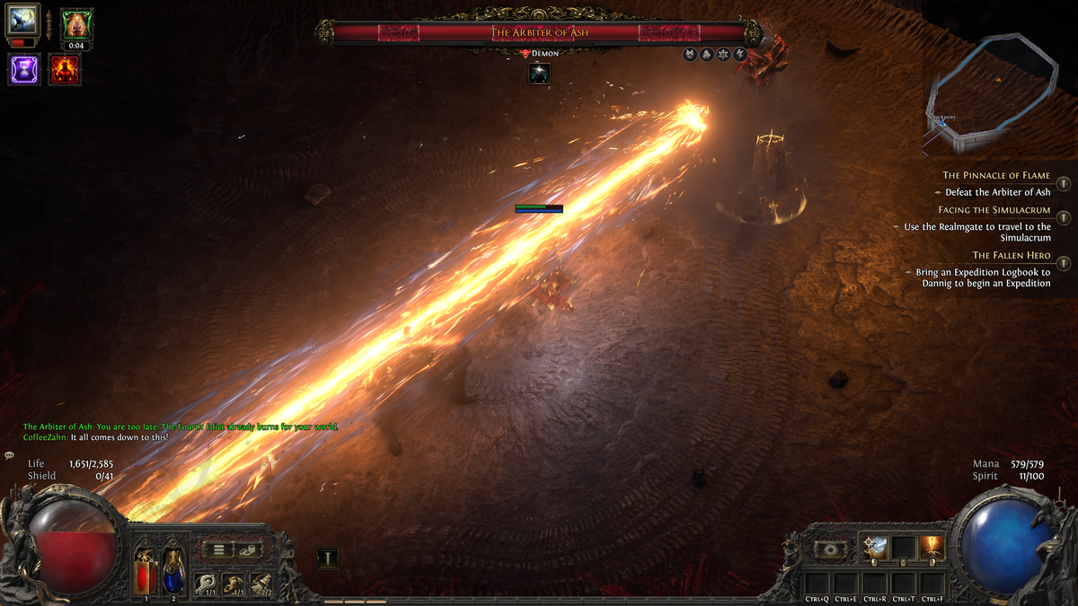 PoE2 Dawn of the Hunt endgame - The Arbiter's beam attack.