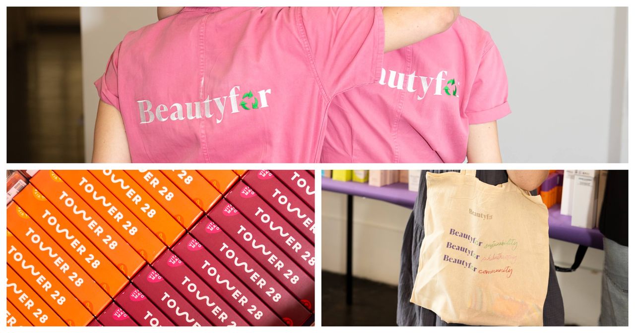 a colalge of the beautyfor logo along with products included in its first sale