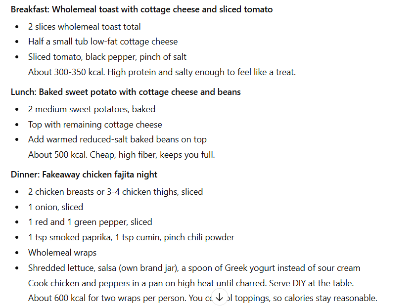 ChatGPT recipe for the week