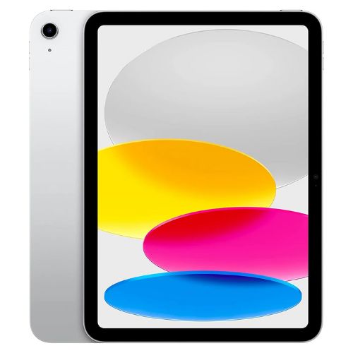 The iPad 10 in silver in front of a white background
