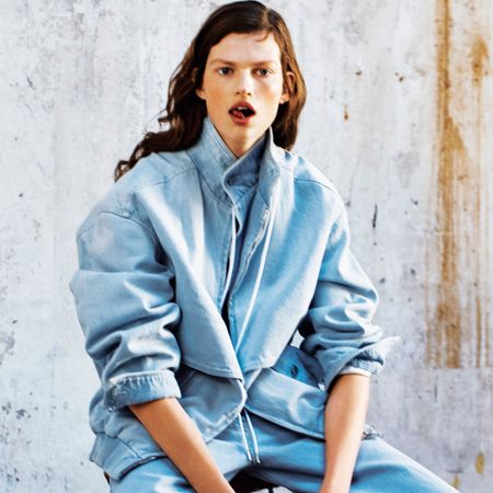 Women dressed in head-to-toe denim outfit