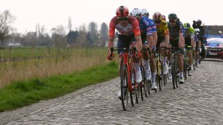 Mads Pedersen of Denmark and Team Trek - Segafredo competes in the breakaway during the 120th Paris-Roubaix 2023, the 121st edition takes place on April 7 2024