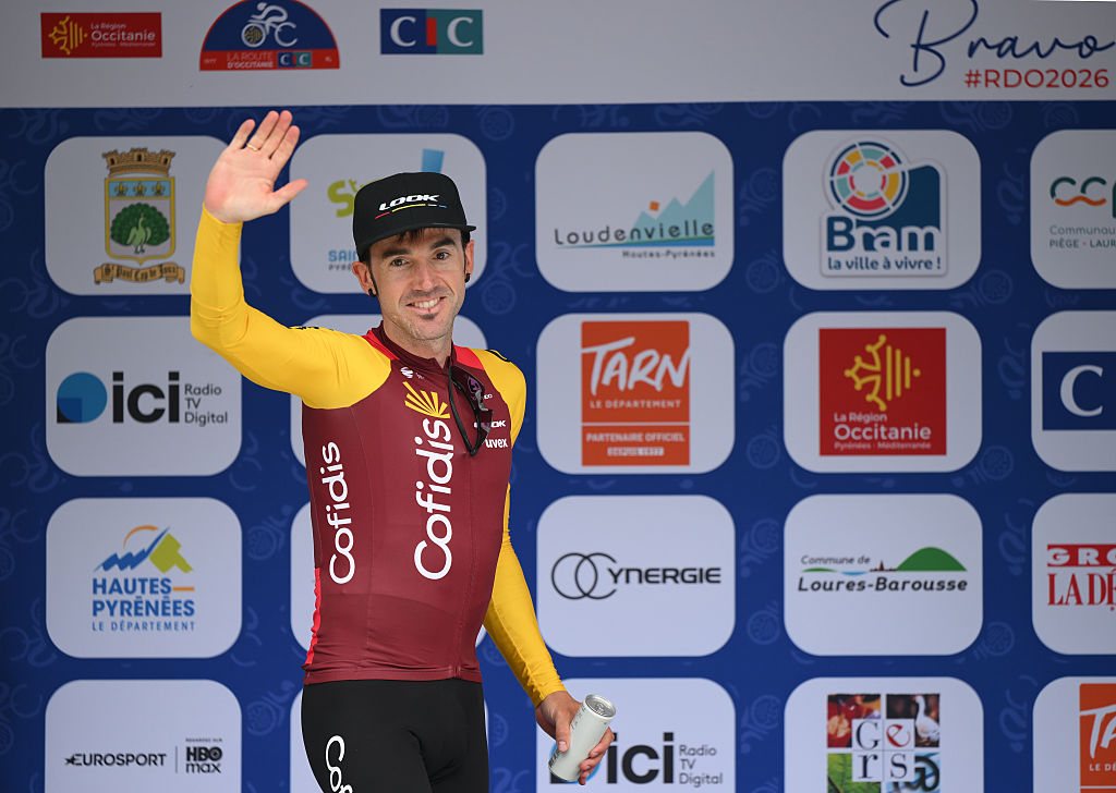 LOUDENVIELLE, FRANCE - JUNE 20: Ion Izagirre of Spain and Team Cofidis on third place poses on the podium ceremony after the 49th La Route d&amp;acute;Occitanie - CIC 2026, Stage 3 a 172km stage from Loures-Barousse to Loudenvielle 958m on June 20, 2026 in Loudenvielle, France. (Photo by Alex Broadway/Getty Images)