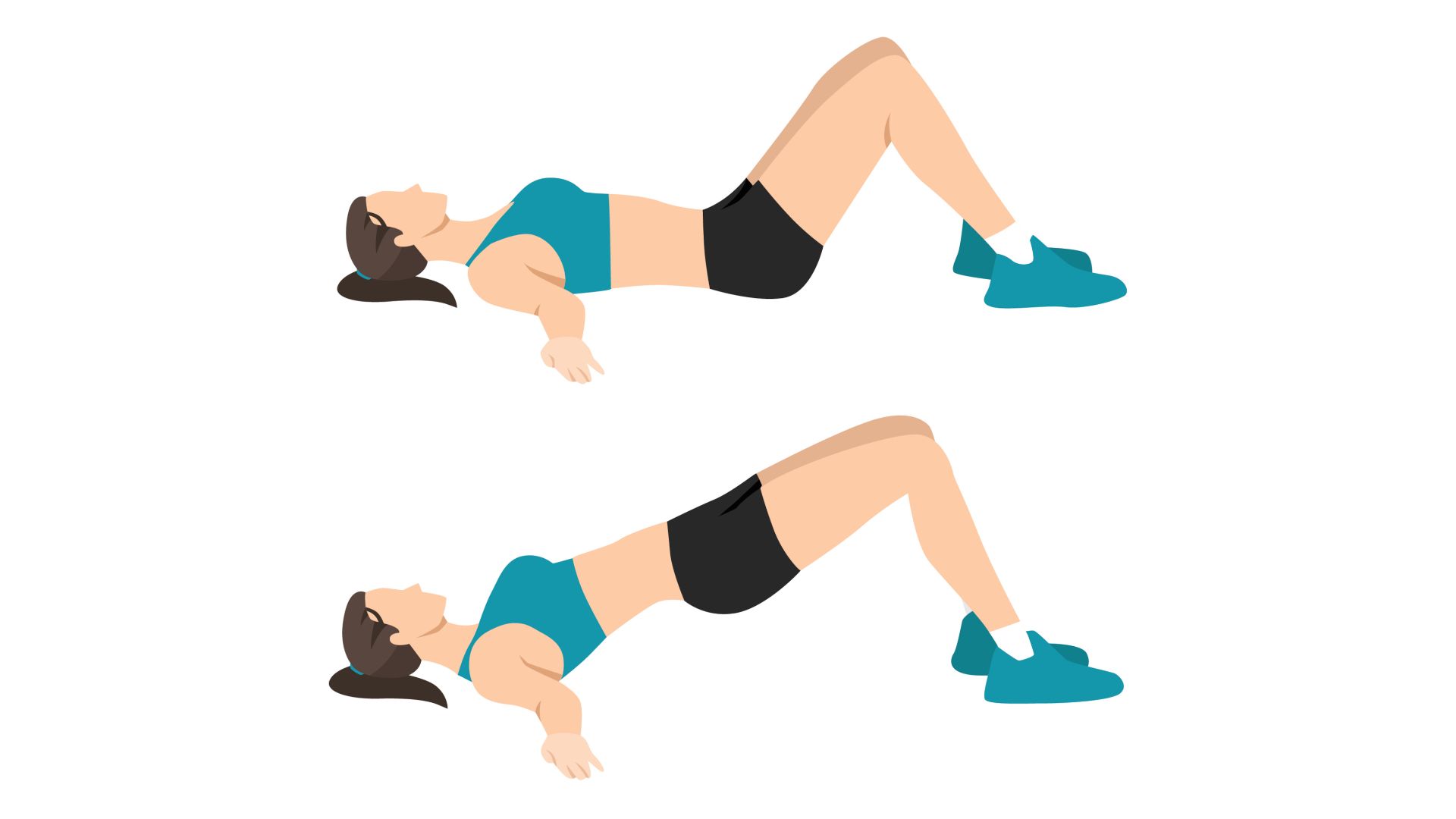 a woman doing the two stages of a glute bridge