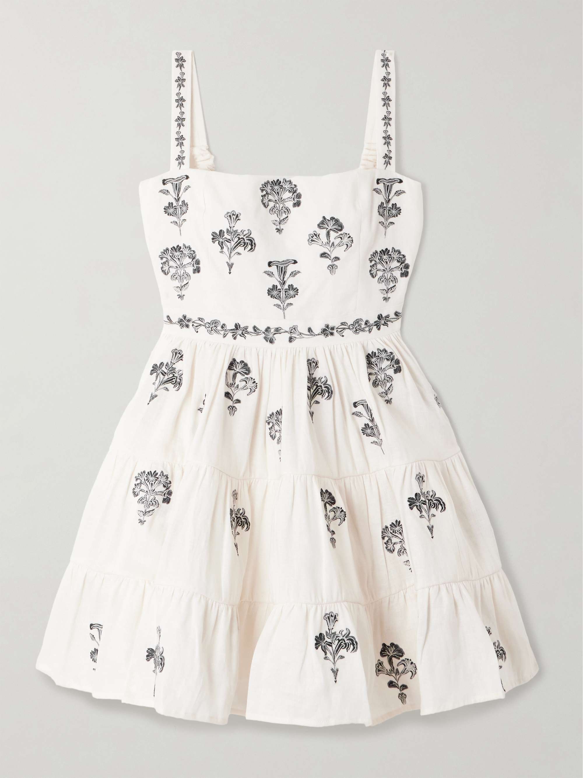 Lima Tiered Embroidered Linen Mini Dress