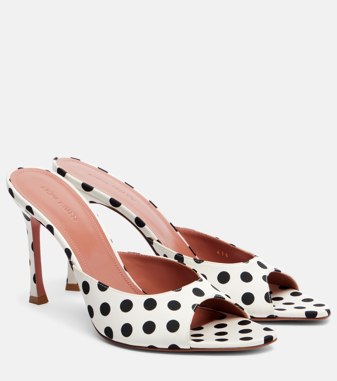 Alexa Polka-Dot Satin Mules in White - Amina Muaddi