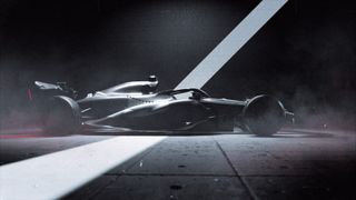 An F1 car in a moody warehouse