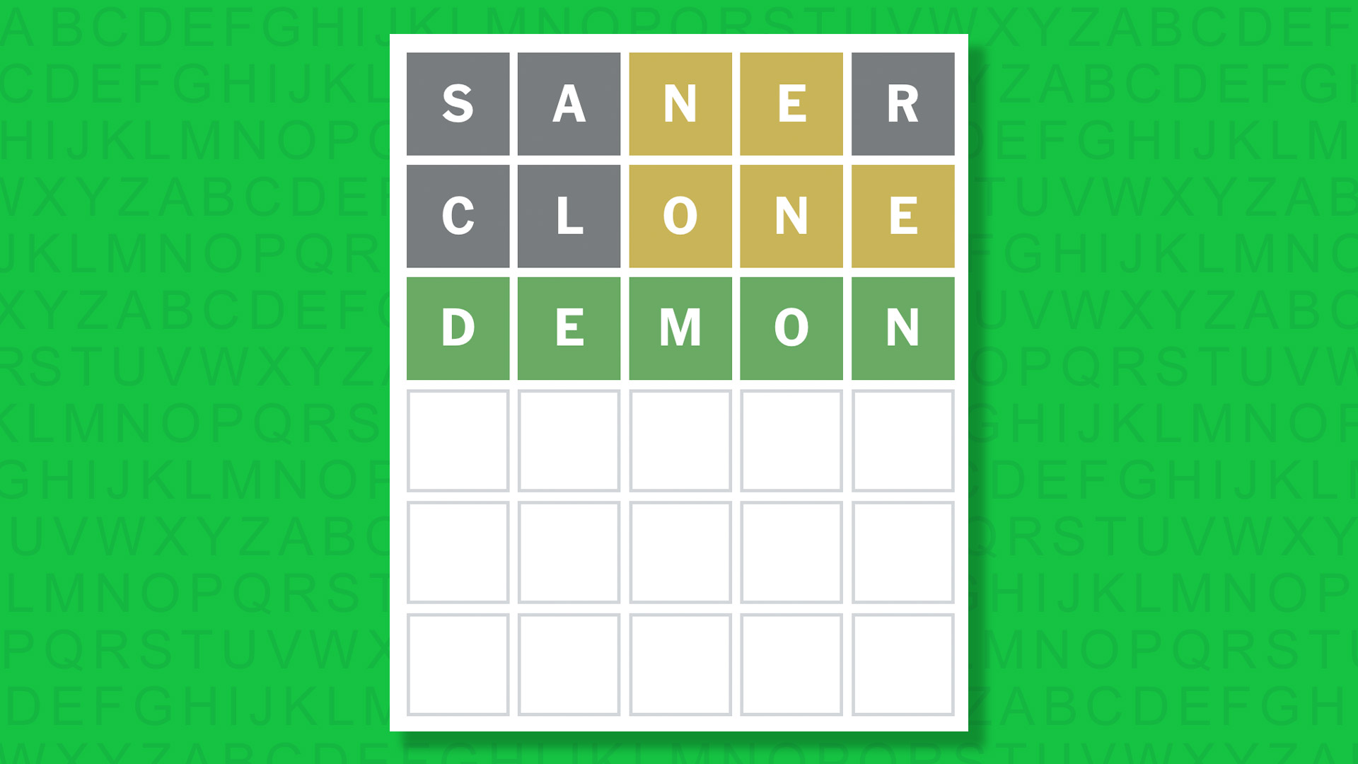 NYT Wordle answer for game 1845 on a green background