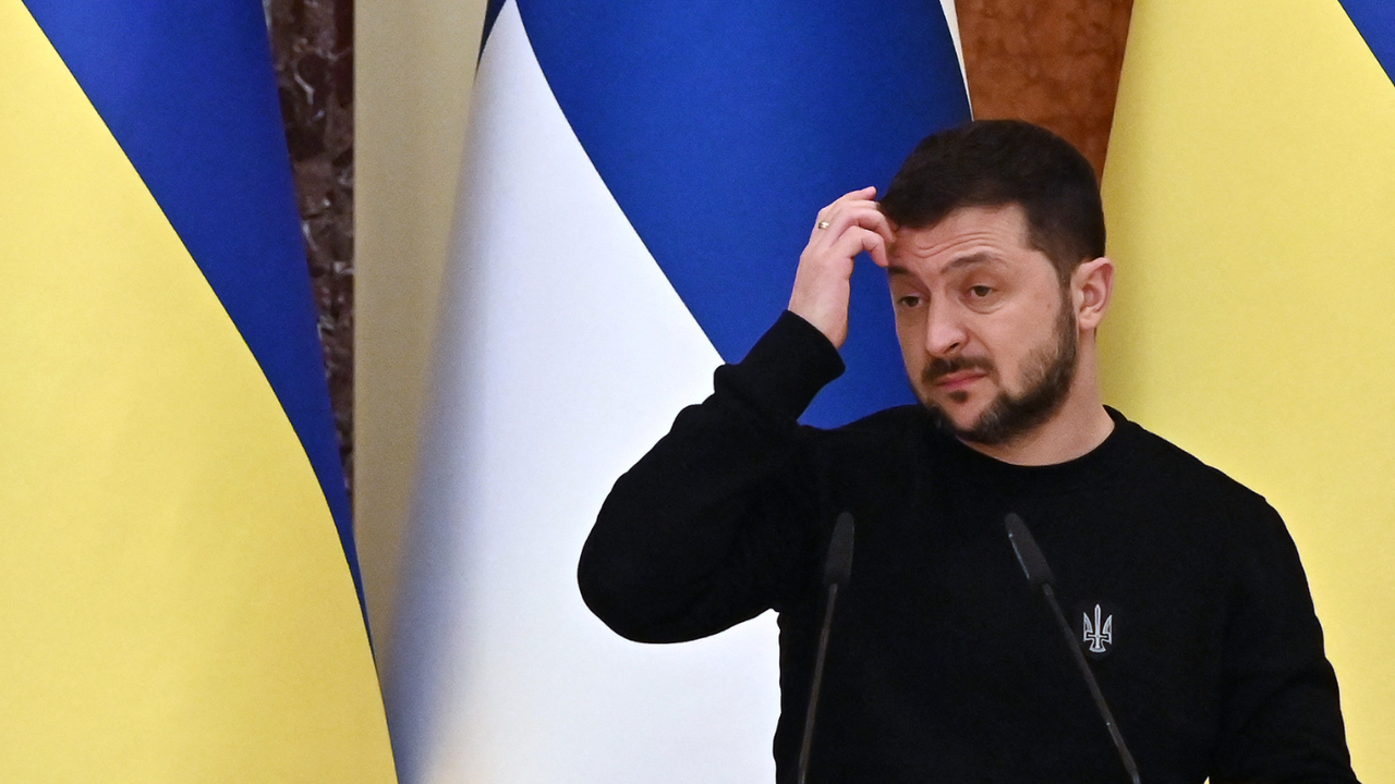 Volodymyr Zelenskyy speaks to reporters in a press conference in Kyiv