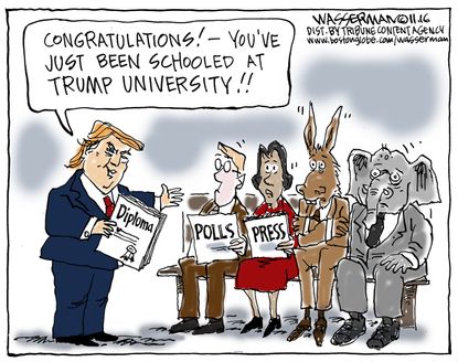 Political cartoon U.S. 2016 election outcome Trump University