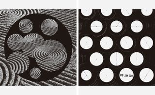 Perfume bottle designs in black and white polka dots