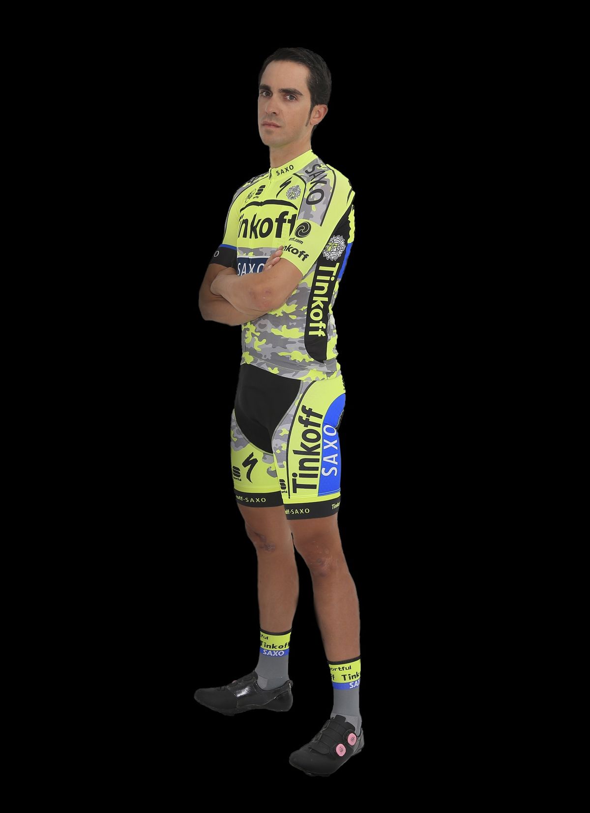Alberto Contador models Tinkoff-Saxo's Tour de France kit.