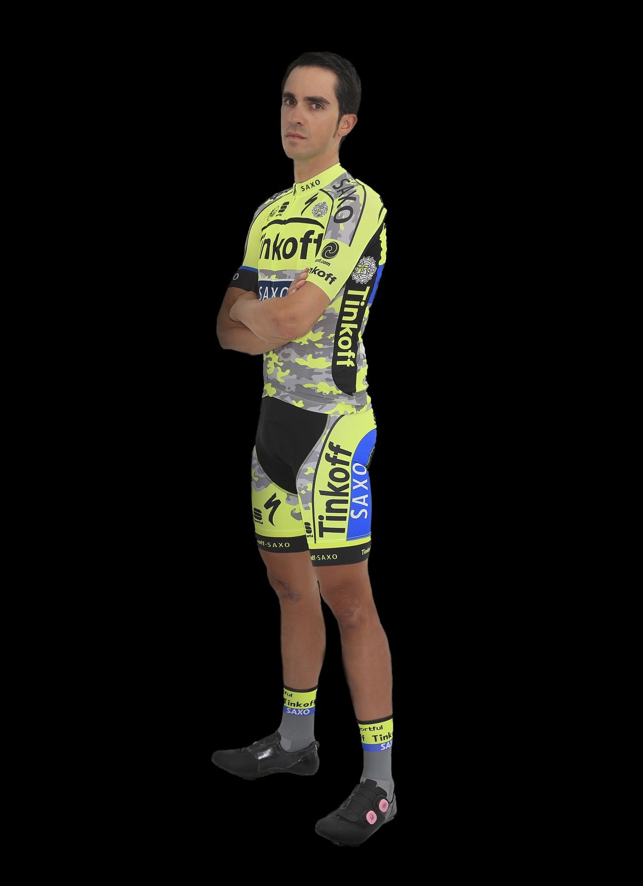 Alberto Contador models Tinkoff-Saxo's Tour de France kit.