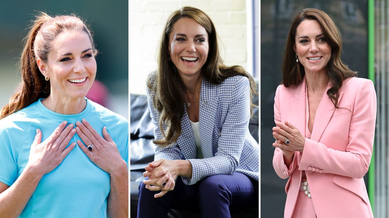 three images of kate middleton with subtle natural nails 