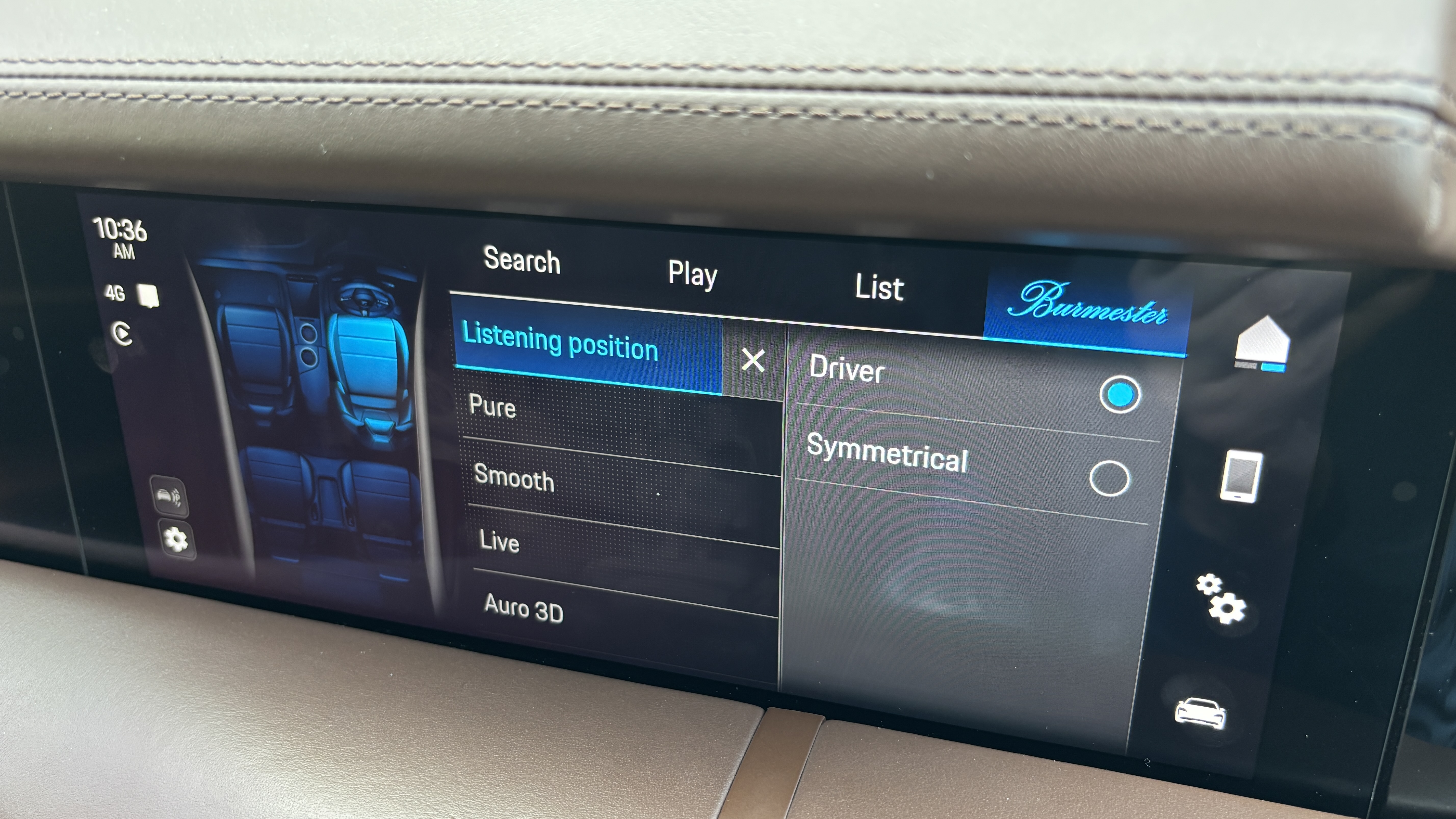 Burmester sound system menu for the Porsche Taycan