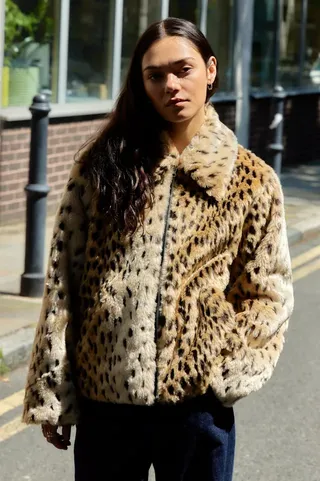 Silence + Noise Leopard Print Faux Fur Coat